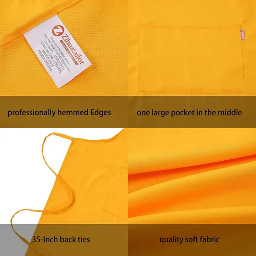 Vista 4 de Delantal amarillo naranja para mujer con bolsillos Delantal ligero y ajustable