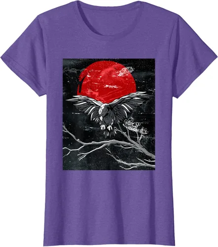 Vista 18 de Red Moon Raven - Camiseta japonesa de cuervo negro, Negro, S