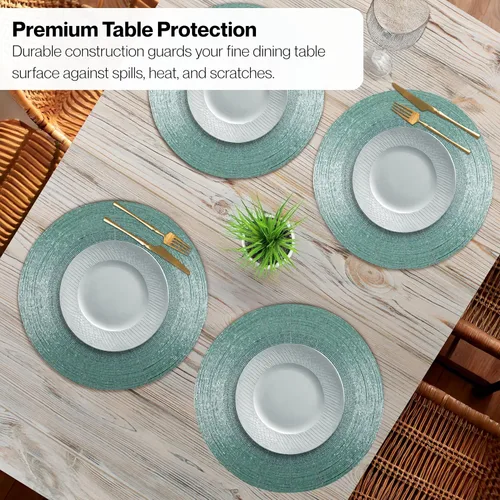 Vista 5 de 4 Piezas Manteles Individuales con Cuentas - Manteles de Mesa Redondos de Cuentas de Vidrio de 13 Pulgadas con Respaldo de Algodón - Elegantes