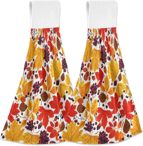 Vista 20 de Boccsty Toallas de cocina colgantes de acuarela abstracta de otoño, 2 piezas de hojas de otoño, toallas de mano, toallas de barra de té, toallas