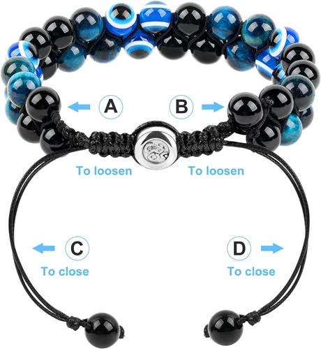 Vista 12 de Pulsera de triple protección, ojo de tigre malvado de ojo y obsidiana negra de 0.315 in, pulsera curativa para hombres y mujeres, pulsera curativa