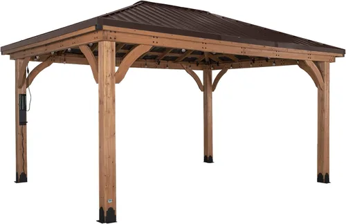 Vista 11 de Backyard Discovery Barrington - Pabellón Gazebo de madera de cedro para exteriores de 20' x 12' con techo rígido de acero galvanizado tipo cadera