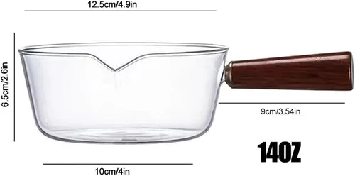 Vista 2 de Cacerola de vidrio transparente, mini olla resistente al calor con mango de madera, juego de utensilios de cocina de vidrio para ramen, olla