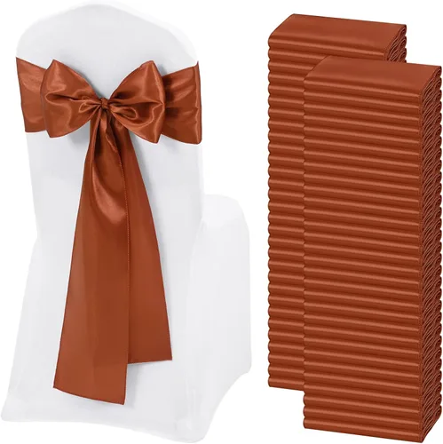 Vista 22 de 60 bandas de satén color burdeos para silla, diseño de lazos, para decoración de sillas de Acción de Gracias, boda, Navidad, banquetes, fiestas