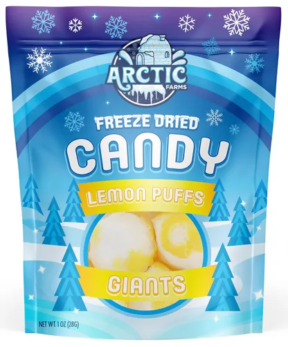 Vista 8 de Arctic Farms Caramelos liofilizados de caramelo agrio en bolsa y en caja (Gigantes de limón) (3 onzas)