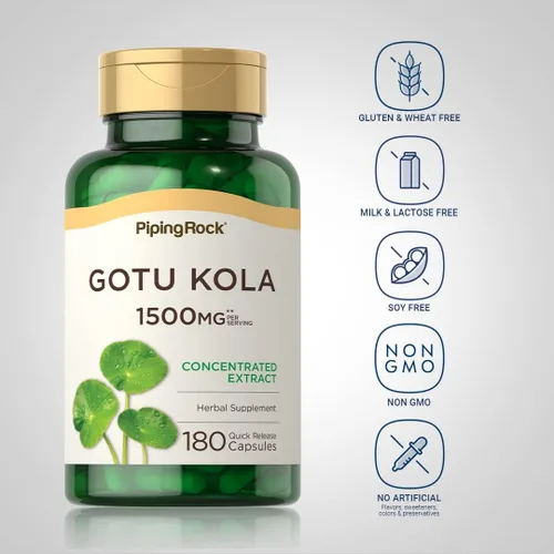 Vista 3 de Piping Rock Gotu Kola Cápsulas 180 unidades Extracto de hierbas concentrado Suplemento sin OMG, sin gluten