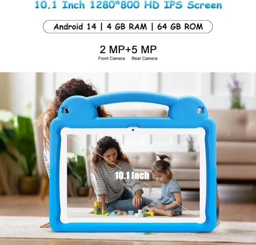 Vista 3 de Tableta de 10 pulgadas para niños con control parental, 8 (4+4) GB de RAM 64 GB ROM, Octa Core, WiFi 6, batería de 5000 mAh, GMS - Tableta para Azul