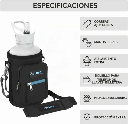 Vista 2 de Coldest Bolsa de transporte para botellas de agua con correas ajustables, apta para viajes, diseño sin abolladuras y bolsillo adicional