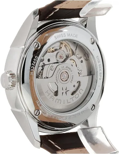 Vista 4 de Hamilton Reloj Jazzmaster suizo automático caja de 1.575 in, esfera beige, correa de cuero marrón (Modelo H32475520), Beige, Classic