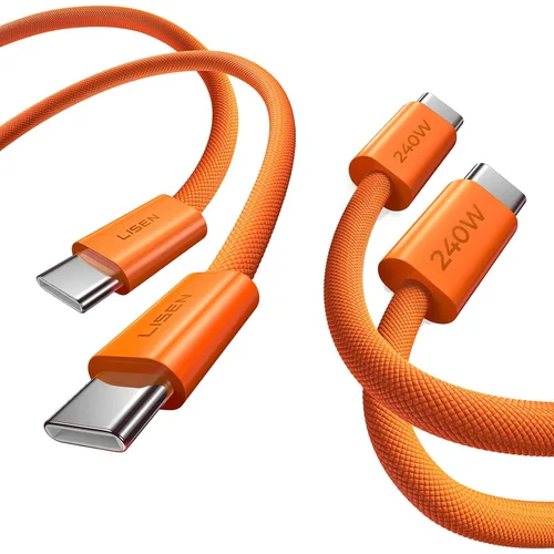 Vista 12 de LISEN - Cable corto USB C a USB C de 240 W (1.5 pies+1 5 pies) 2-Pack, Black USBC Cable for iPhone 17/16/15 Pro Max, iPad Pro/Air, MacBook