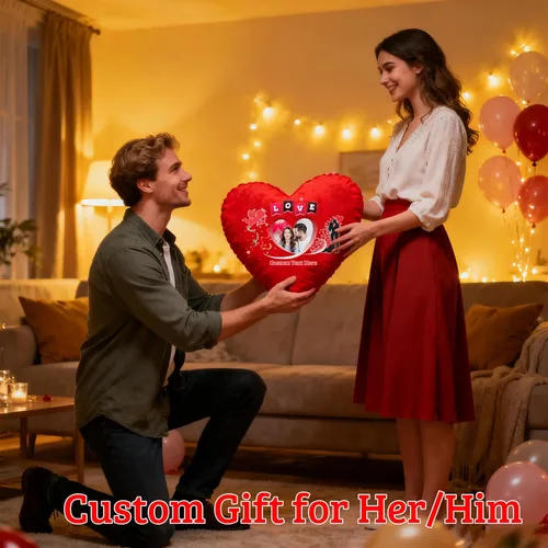 Vista 5 de Almohada de corazón personalizada con nombre de foto, almohadas de corazón personalizadas como almohada de San Valentín, regalos personalizados