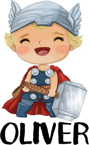 Vista 3 de Impresión personalizada de bebé Thor Boy acuarela superhéroe guardería sin marco
