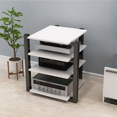 Vista 16 de Soporte para medios AV, estantería audiovisual, gabinete estéreo, torre de estante de audio, gabinete de consola de reproductor de discos, estantes