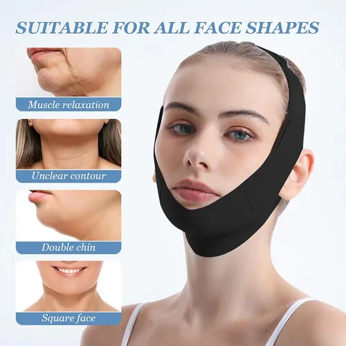 Vista 4 de Cinturón de elevación facial reutilizable, máscara de elevación de línea en V con correa para la barbilla para dormir, ejercitador de mandíbula