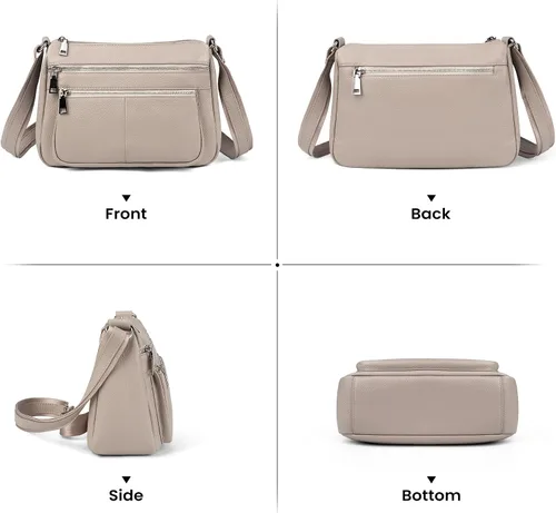 Vista 6 de befen Bolsos cruzados de cuero genuino para mujer, bolsillos medianos para mujer, bolsos de hombro con múltiples bolsillos con cremallera