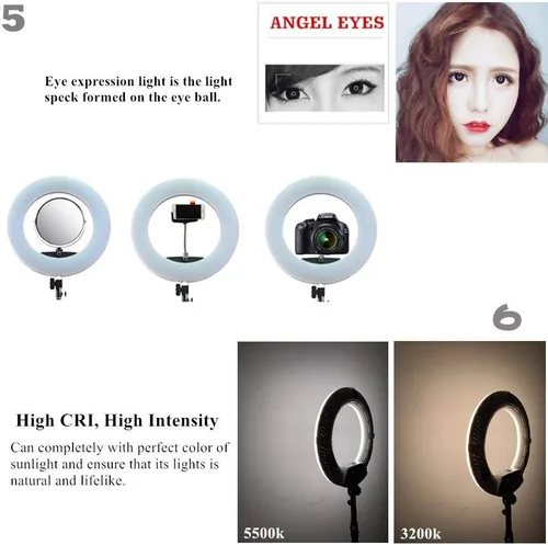 Vista 2 de Anillo de luz LED de 18 pulgadas, 96 W, 480 SMD, estudio fotográfico, video, retrato, película, selfie, fotografía de YouTube, iluminación continua