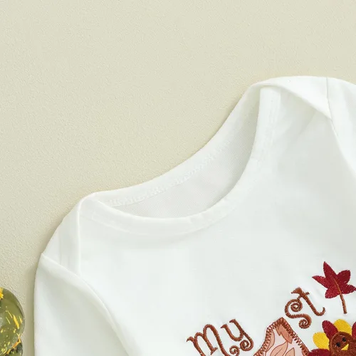 Vista 4 de My First Thanksgiving - Conjunto de manga larga con estampado de pavo para bebé niña y niño, pantalones deportivos para recién nacidos, trajes
