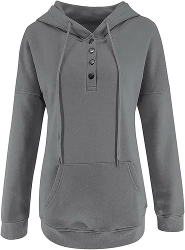 Vista 120 de Sudaderas con capucha para mujer, con cuello de botón, sin botones, con cordón, manga larga, lindas, ropa para adolescentes y niñas