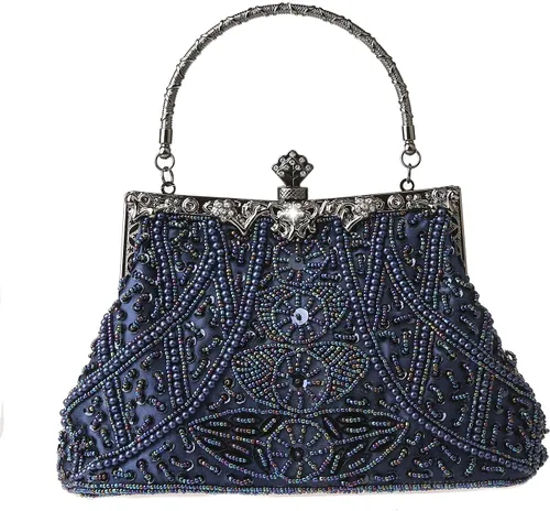 Vista 11 de Bolso de mano de estilo vintage con cuentas florales y strass para mujer, con bordado de lentejuelas, bandolera para novia, boda, fiesta