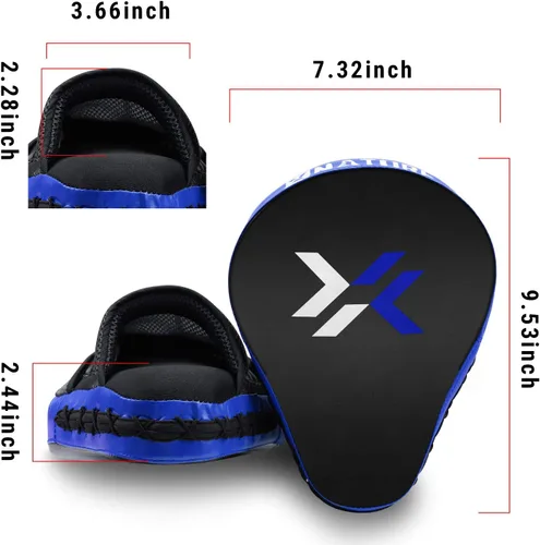 Vista 2 de Xnature Curved Boxing Focus Mitts, MMA Punching Pads, Shock Absorbing Hook & Jab Training Pads for Boxing, Muay Thai & Kickboxing, Martial Arts Azul