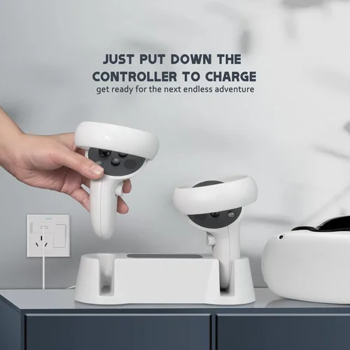 Vista 3 de Base de carga para controladores Oculus Quest 2, estación de carga VR para Oculus Quest 2 controladores, estación de carga rápida con cable de carga