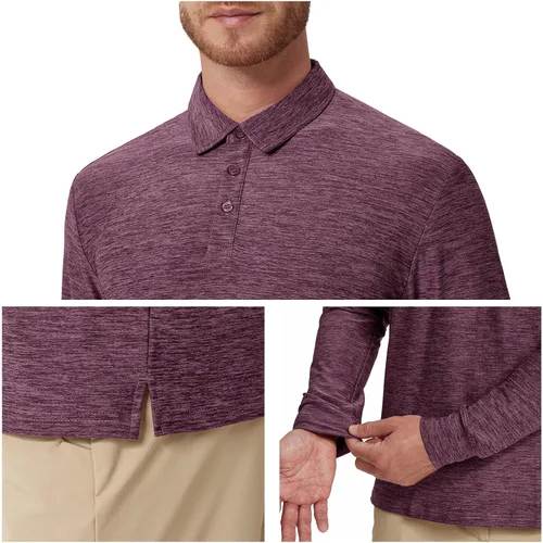 Vista 26 de NAVISKIN Camisas polo de manga larga para hombre, camisas de golf con cuello UPF 50 SPF para hombre, secado rápido, absorbe la humedad