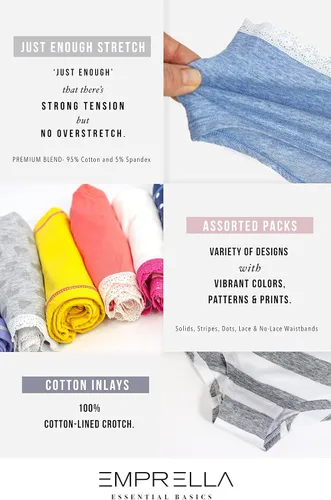 Vista 5 de Emprella Ropa interior de algodón para mujer, paquete de bragas de encaje hipster para mujer, tallas grandes