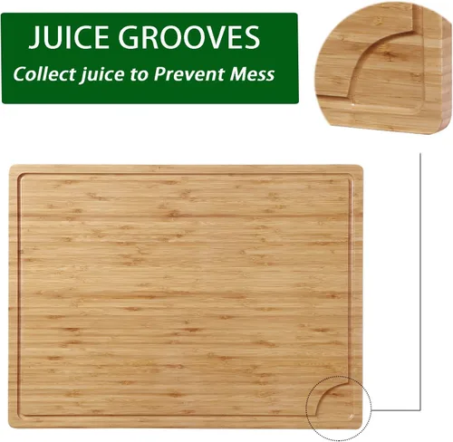 Vista 3 de Tabla de cortar de bambú de 24 x 18 pulgadas, tabla de cortar grande de cocina para carne, tabla de cortar con bloque de carnicero, tabla de tallar