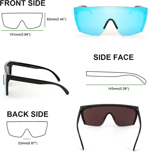 Vista 5 de FEISEDY Gafas de sol sin montura de gran tamaño con espejo para mujeres y hombres, con parte superior plana, escudo cuadrado UV400 B2761, 70mm