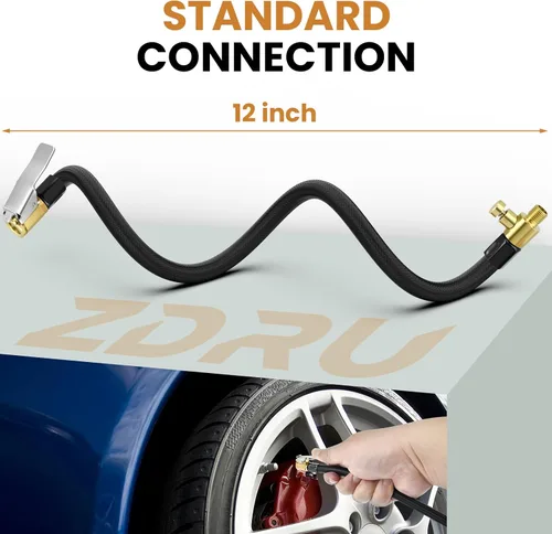 Vista 2 de 2 piezas de 30 cm de manguera de extensión para inflador de neumáticos de 12 pulgadas, portabrocas de aire de bloqueo rápido con válvula de escape