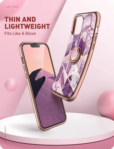 Vista 4 de i-Blason Cosmo Snap - Funda diseñada para iPhone 13 de 6.1 pulgadas (versión 2021), delgada con soporte de anillo giratorio de 360° integrado Ameth
