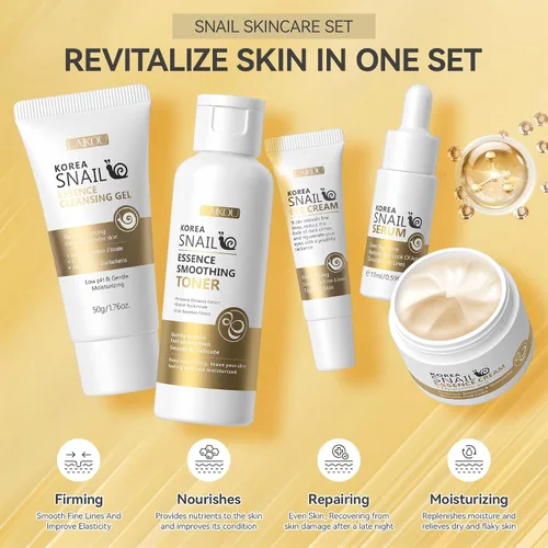 Vista 6 de Set de cuidado de la piel, juegos y kits revitalizantes para el cuidado de la piel de caracol facial, regalos para niñas adolescentes con limpiador