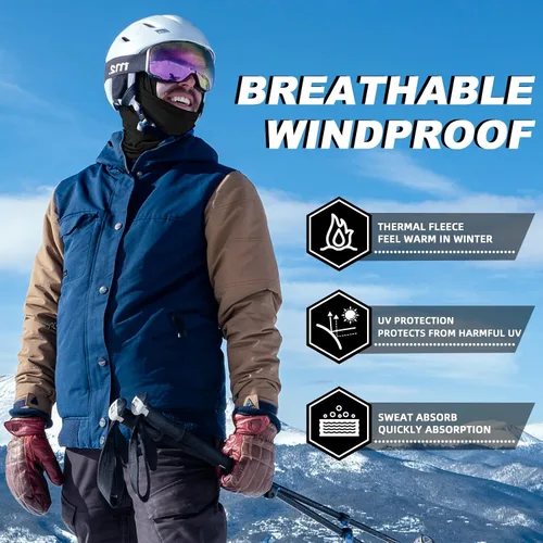 Vista 2 de ROCKBROS Pasamontañas para clima frío para hombre, resistente al viento, térmica, bufanda de invierno para mujer, con capucha para ciclismo