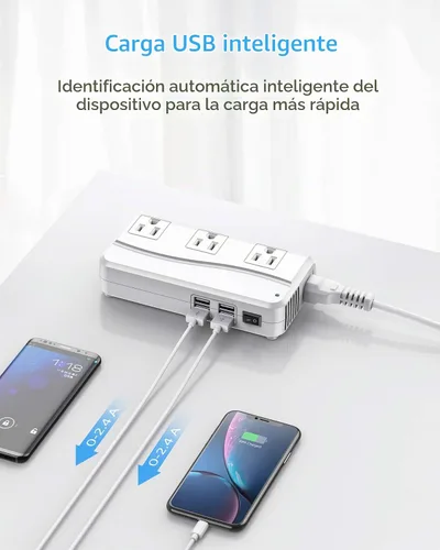Vista 5 de BESTEK Adaptador de viaje universal convertidor de voltaje de 220 V a 110 V con carga USB de 6 A y 4 puertos, y adaptador de enchufe de Reino Blanco
