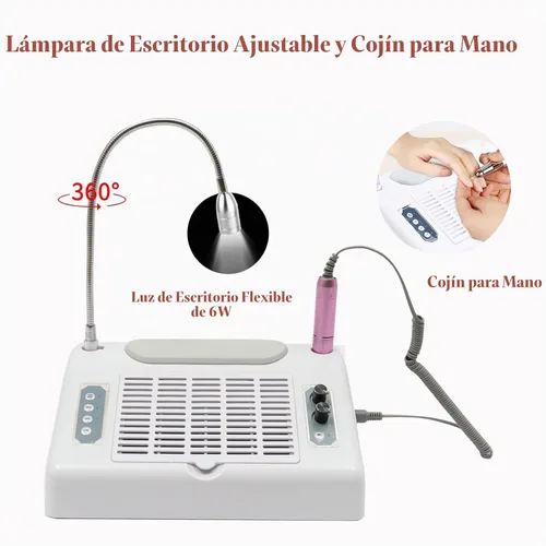 Vista 6 de TFCFL Colector de polvo de uñas 5 en 1, colector de polvo profesional de vacío de uñas + taladro eléctrico de uñas + lámpara de secado de uñas