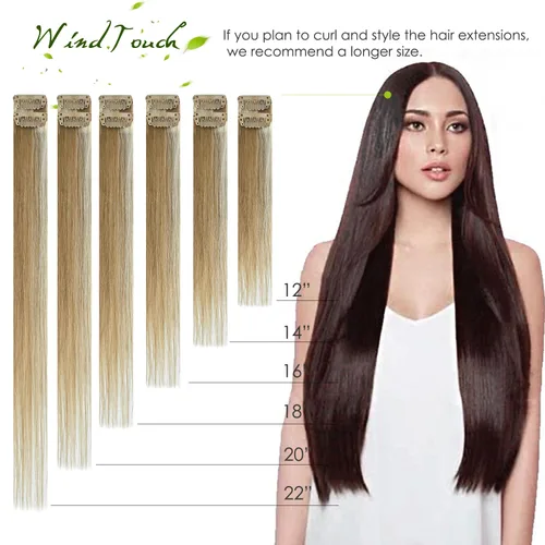 Vista 6 de WindTouch Extensiones de cabello humano real con pinzas, balayage, color rubio ceniza a rubio platino, con reflejos gruesos para cabeza completa, 14