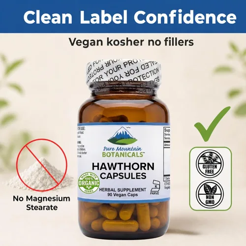 Vista 4 de Pure Mountain Botanicals Hawthorn Berry Cápsulas – 1000 mg de suplemento orgánico de espino por porción – 90 cápsulas veganas – Hawthorne Berry