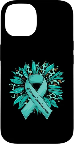Vista 4 de Leopard Sunflower Teal Ribbon Ovarian Cancer Awareness Case for iPhone 16