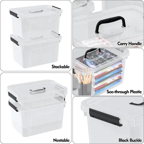 Vista 3 de Juego de 6 cajas transparentes con asas (10 litros)