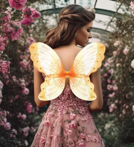 Vista 7 de Alas de hada de mariposa Jewel (21 pulgadas, naranja)