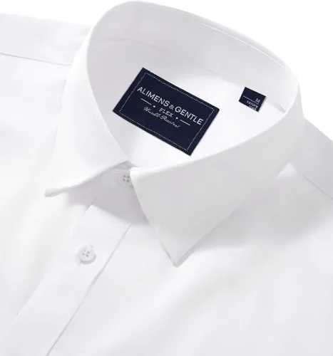 Vista 3 de Alimens & Gentle Camisas de vestir para hombre, manga larga, elásticas, sin arrugas, con botones
