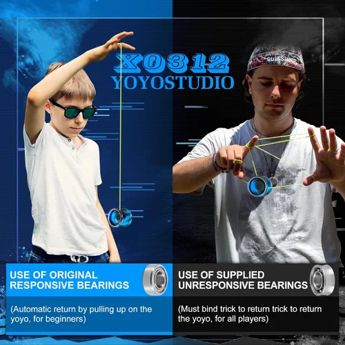 Vista 4 de YOYOSTUDIO X0312 Yoyo Profesional de Trucos Responsivo para Niños de 8-12 o Más, Yoyo de Girar con Dedo de Metal para Adultos con Kit de Rodamientos