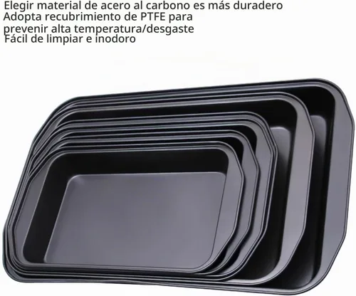 Vista 5 de Molde antiadherente de acero al carbono rectangular grande negro para hornear horno, 17 pulgadas