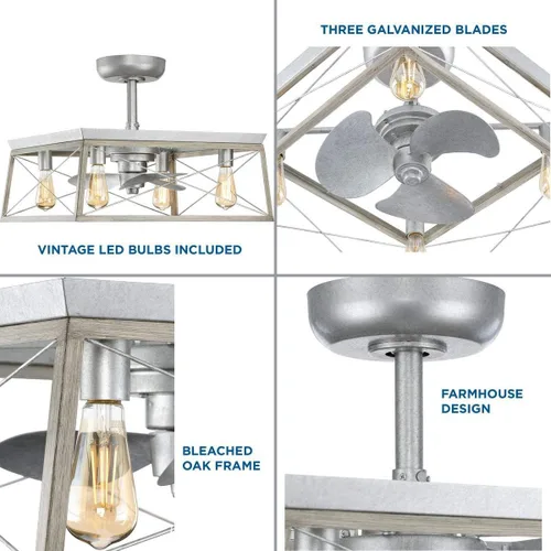 Vista 7 de Briarwood Collection - Ventilador de techo galvanizado con motor de CA de 3 aspas de 22 pulgadas