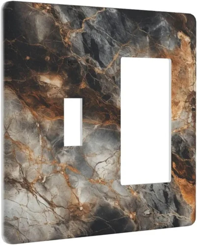 Vista 2 de Cubiertas de salida de impresión de líneas doradas de granito de mármol marrón, 1 palanca y 1 combinación basculante, placa decorativa de pared