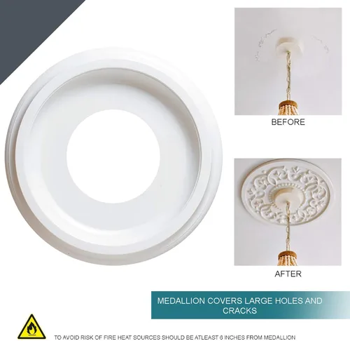 Vista 5 de Ciata Medallón de techo para lámpara de techo, medallón de techo de plástico moldeado con acabado blanco liso de 9-3/4 pulgadas para accesorios