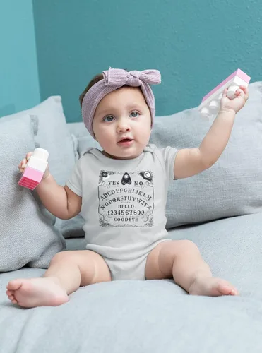 Vista 5 de Pop Threads Ouija Board Seance Spirit Board Design Goth Gothic Infant Baby Boy Girl Bodysuit