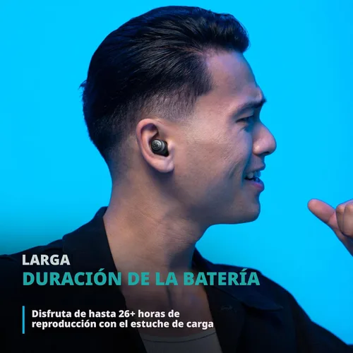 Vista 5 de JLab Go Air Pop+ Auriculares Bluetooth inalámbricos verdaderos en negro más puntas de auriculares mnemónicos de espuma de nube