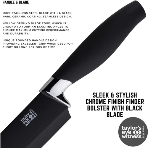 Vista 7 de Taylors Eye Witness Juego de 5 cuchillos de cocina de regalo – Brooklyn Chrome Coloured Bolsters, navaja a juego con cuchillas negras azabache