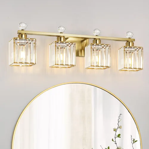 Vista 20 de Lxybcce Moderna lámpara de tocador de baño de cristal, 14 pulgadas, 2 luces, accesorios de luz negra sobre el espejo, fácil instalación e